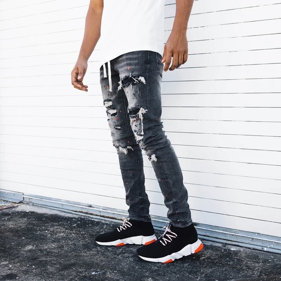 Thrt Chicago repair denim Skinny gray/red jeans - Picture 3 of 4